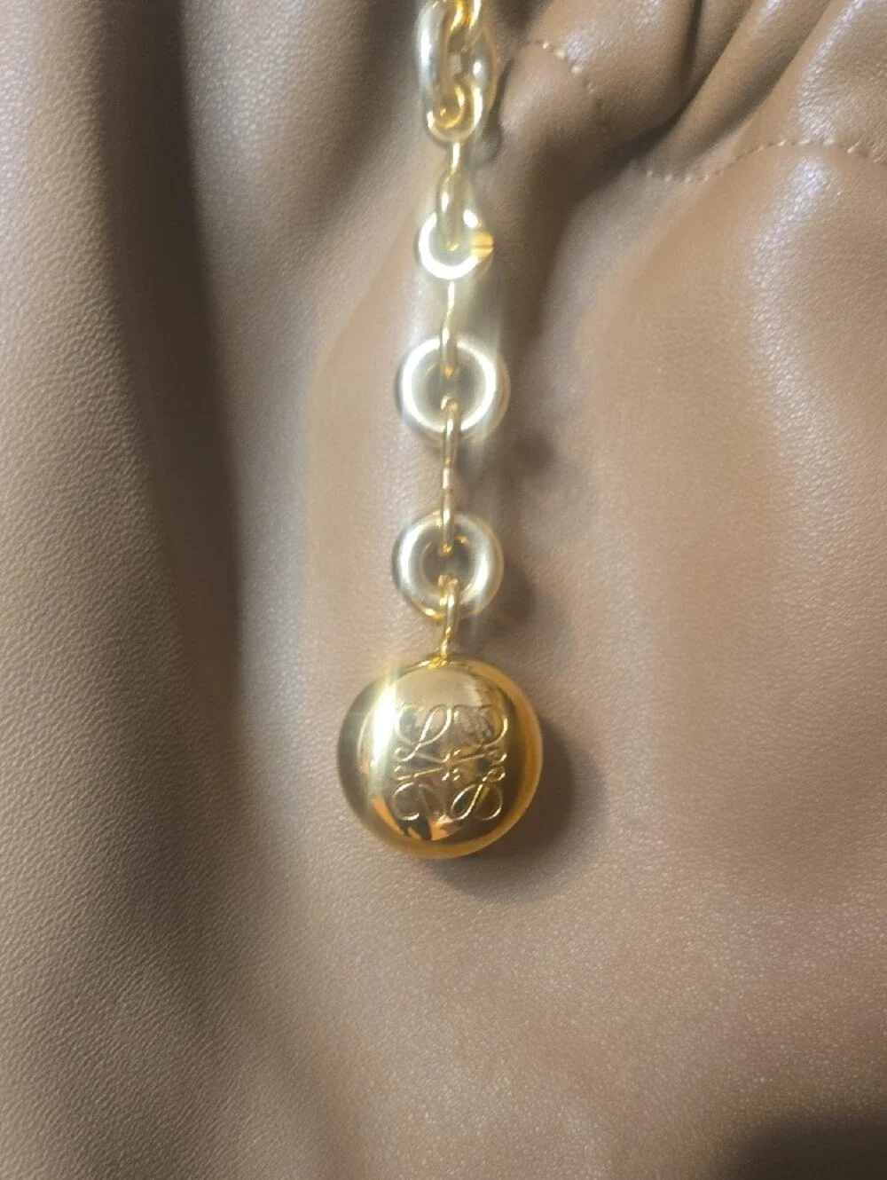 Loewe Camel Tan Leather & Suede Hobo with Gold Chain